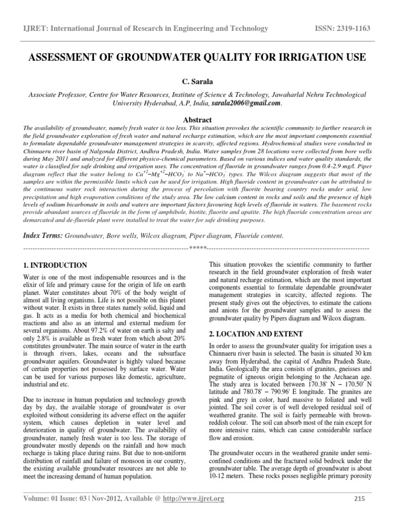 Assessment of Groundwater Quality for Irrigation Use Water Resources