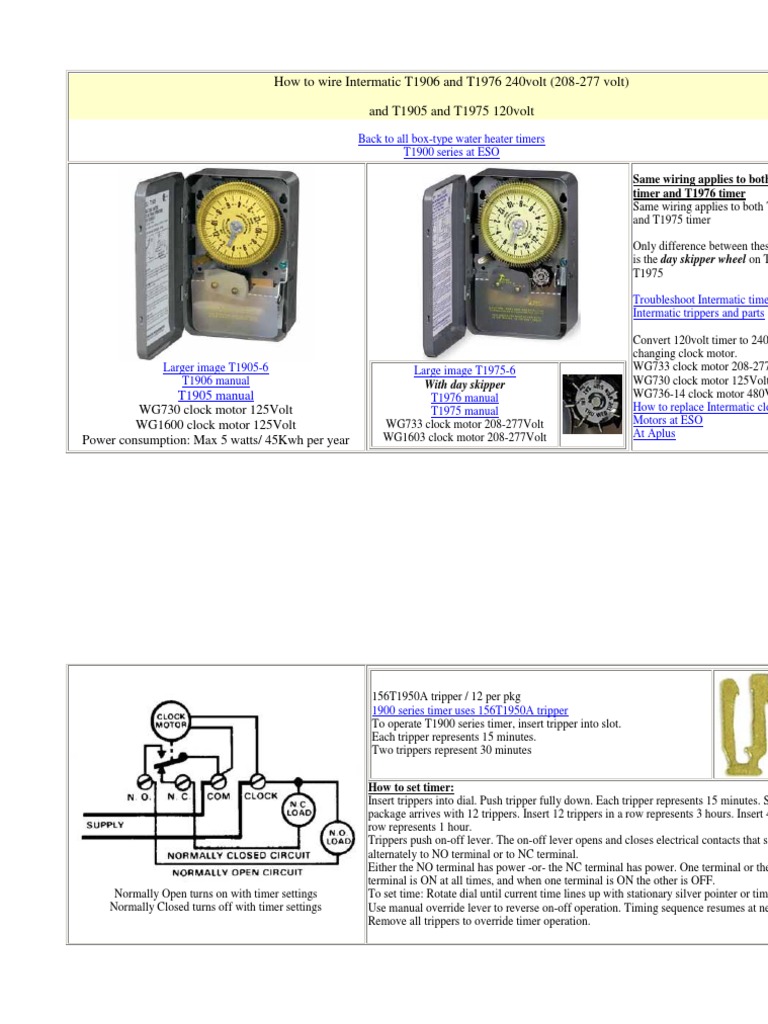How To Wire Intermatic T1906 and T1976 240volt | PDF | Thermostat ...