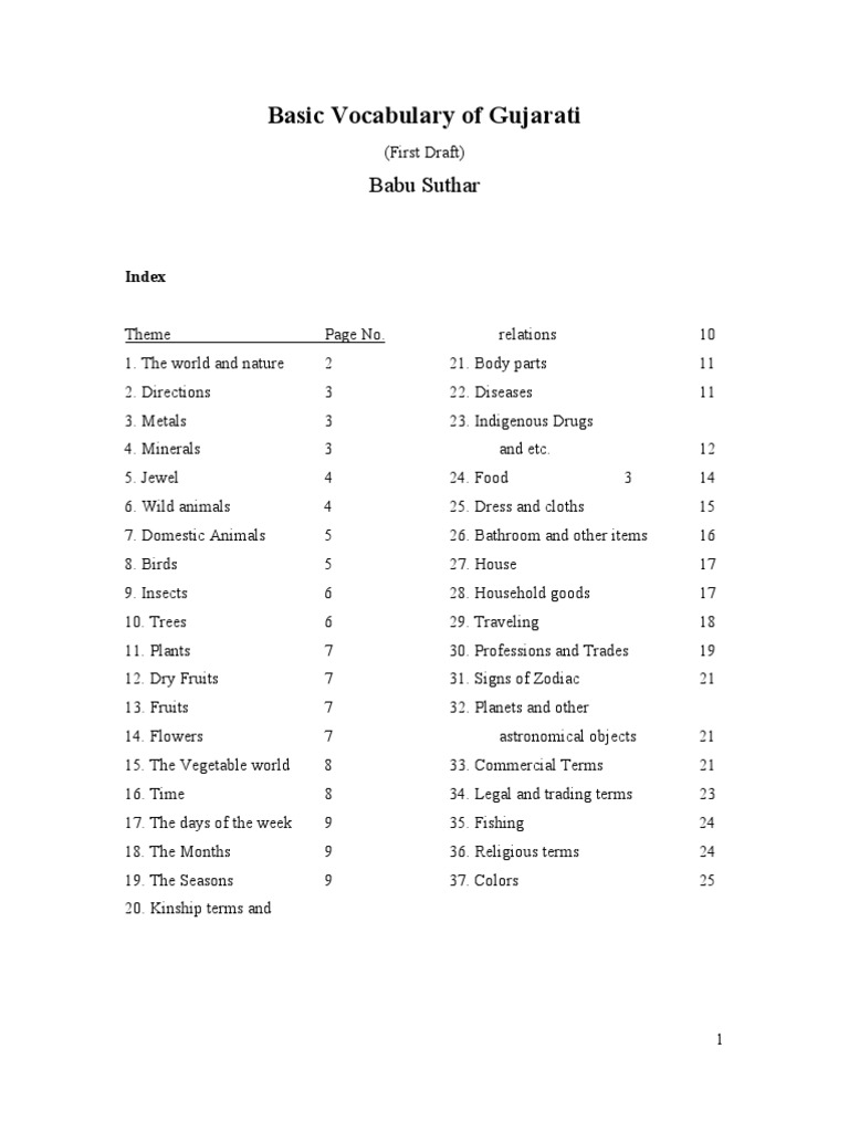Basic Gujarati Vocabulary