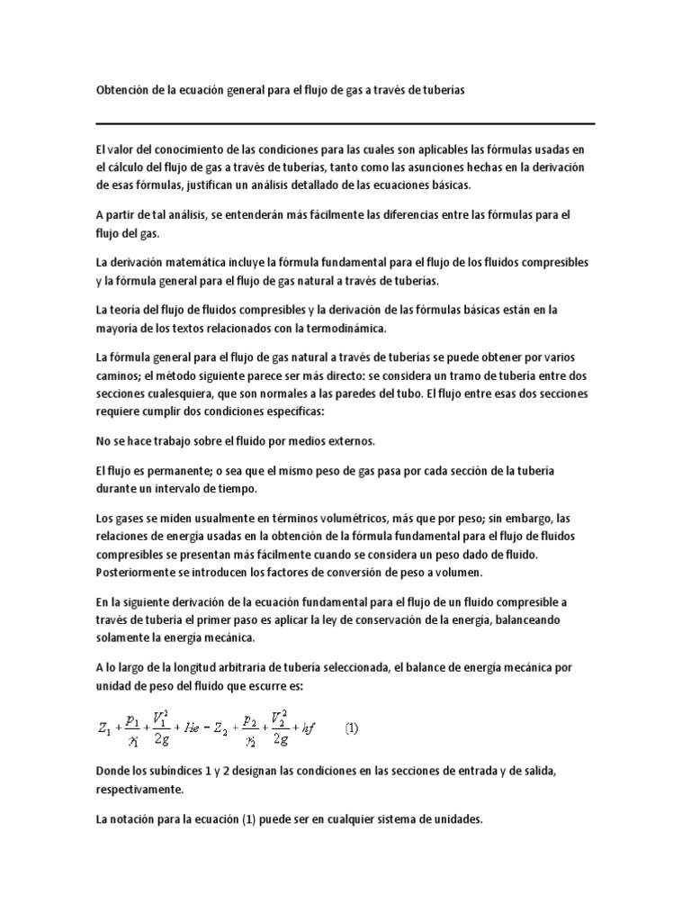 Ecuación de flujo de gas en tuberías | PDF | Gases | Fluido