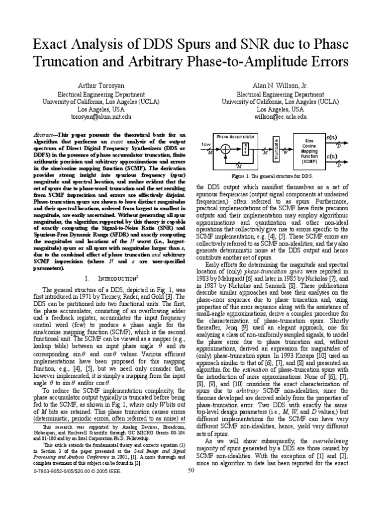 Exact Analysis of DDS Spurs and SNR Due To Phase Truncation and ...