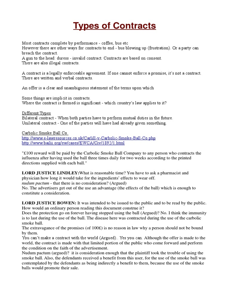 Types of Contracts Word Business Law Common Law