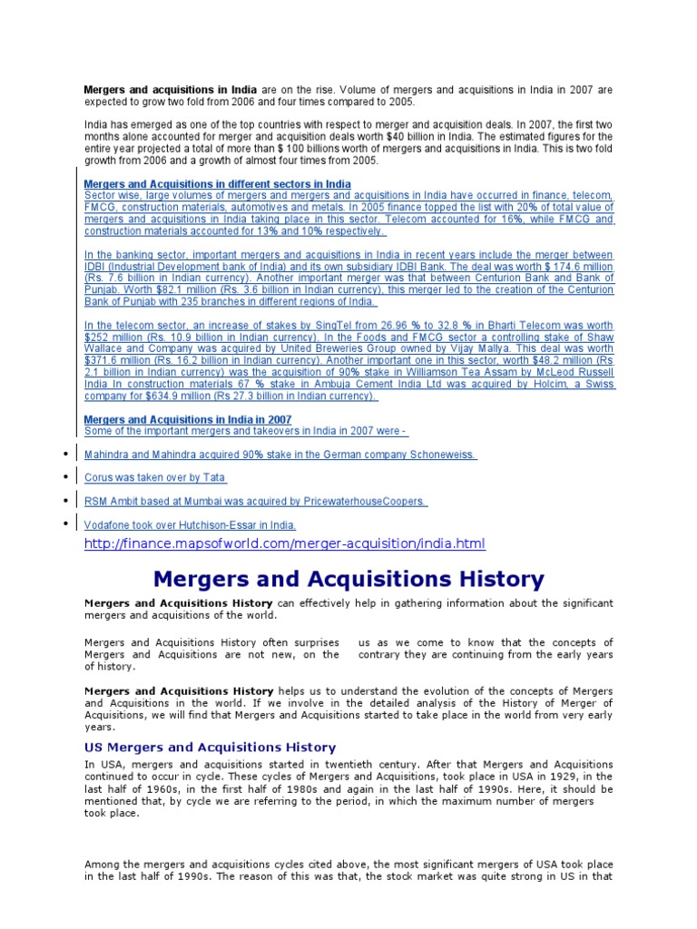 Mergers and Acquisitions in India Are On The Rise. Volume | PDF ...