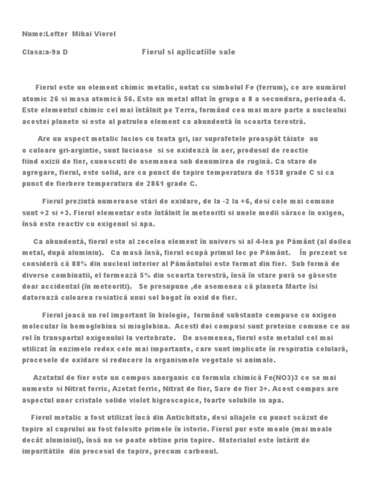 Fierul Si Aplicatiile Sale