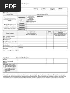 Blank Lesson Plan Template Keys for Language Learning