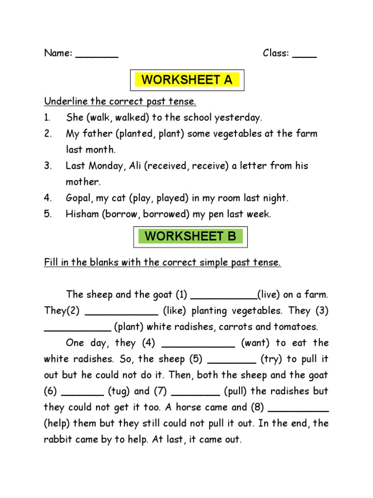 g5 individual worksheets a b past tense pdf