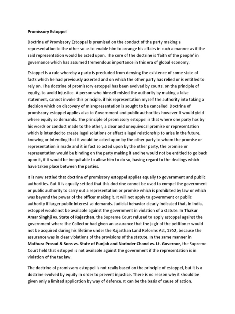 Promissory Estoppel Estoppel Business Law