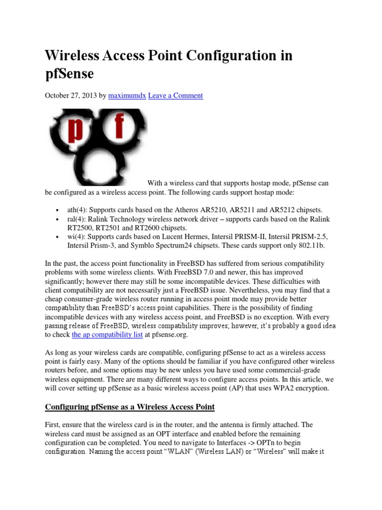 Wireless Access Point Configuration in PfSense PDF Wireless Lan Wireless Access Point