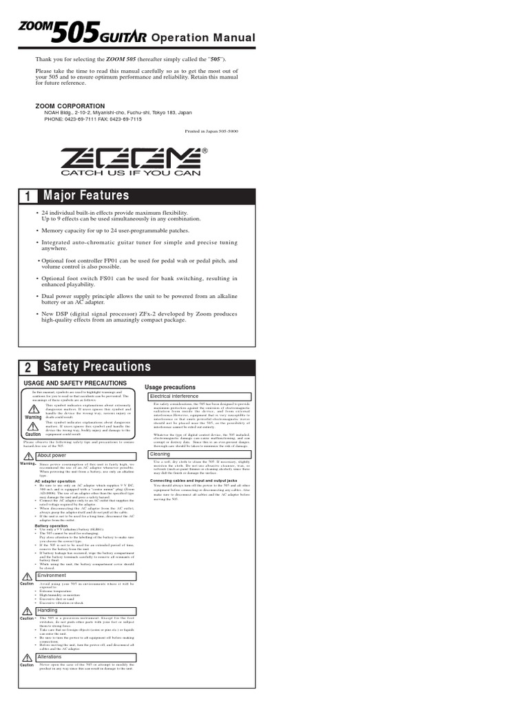 Major Features: Operation Manual | PDF