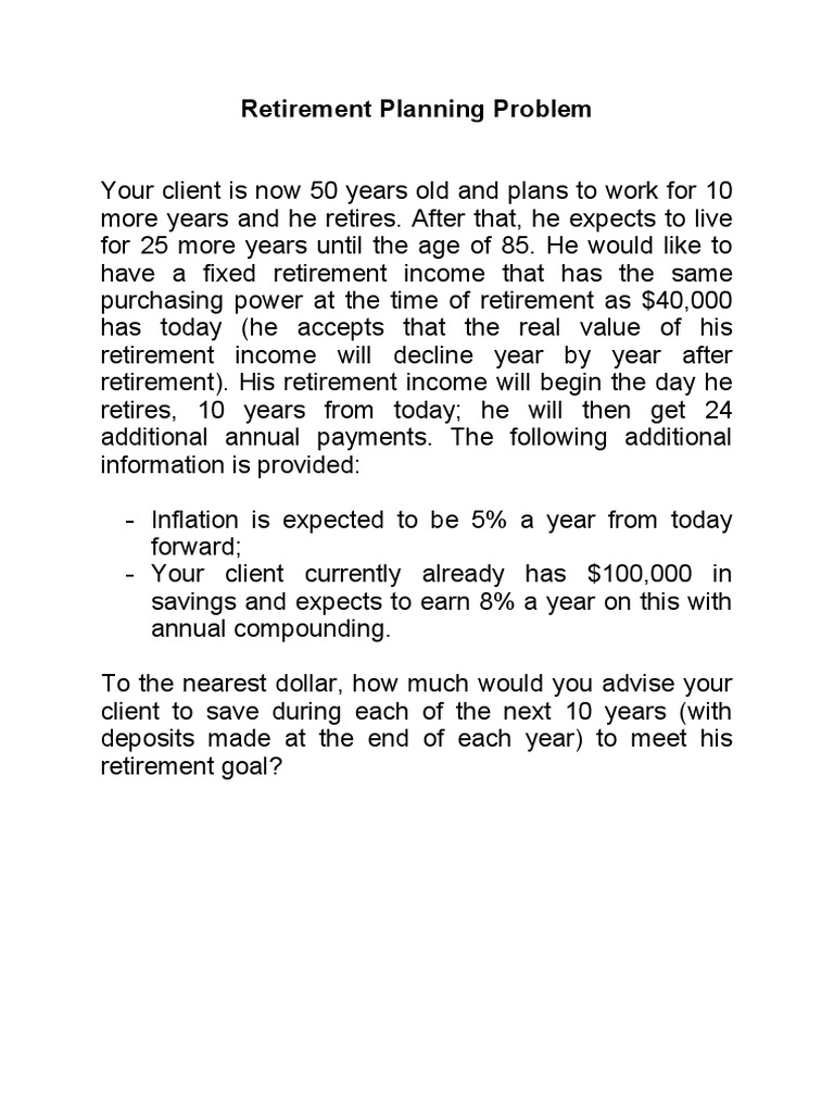 Retirement Planning Problem - Solution | PDF | Retirement | Time Value ...