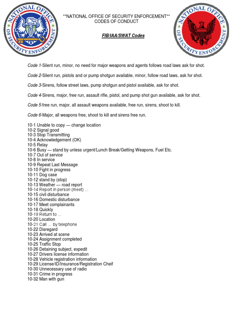 FIB/IAA/SWAT Codes PDF Traffic Road Transport