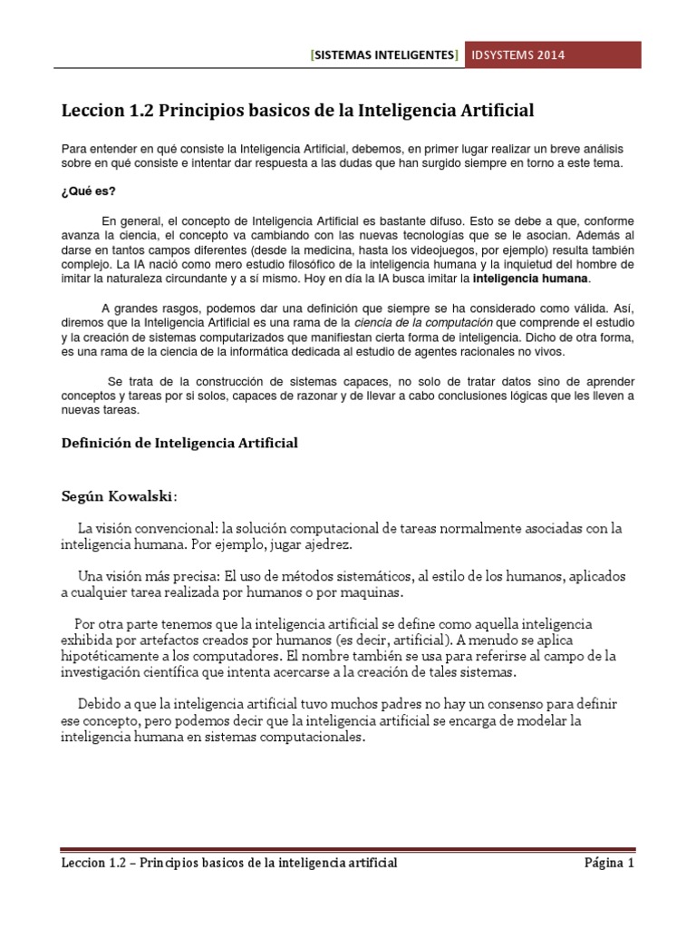 Principios de la Inteligencia Artificial | PDF | Inteligencia ...