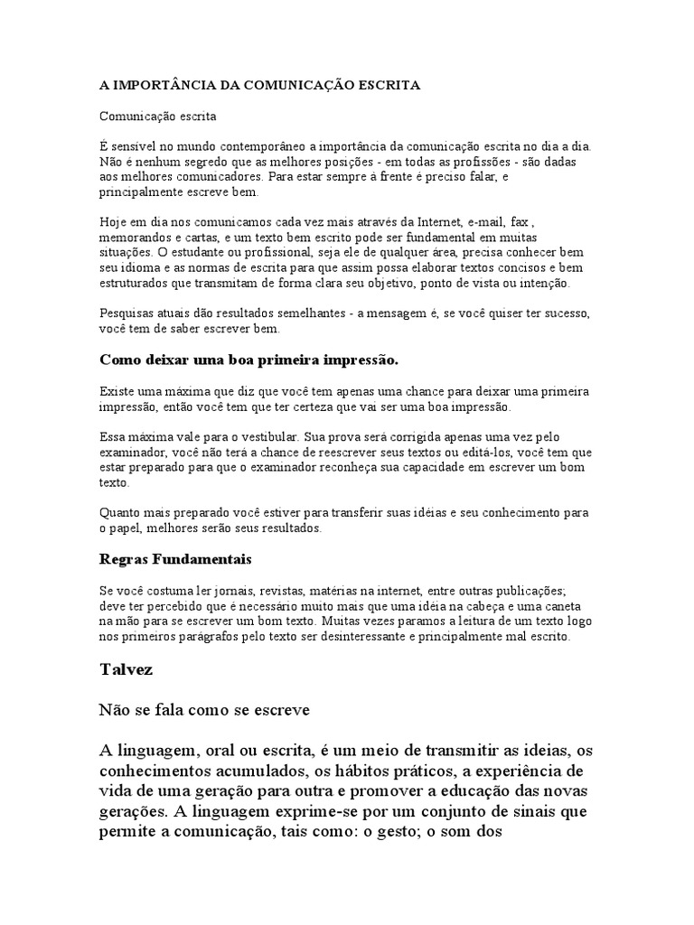 A Importância da Comunicação Escrita | PDF | Escrita | Comunicação