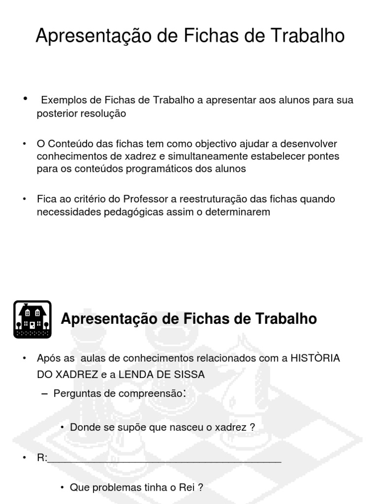 Apresentação de Fichas de Trabalho, PDF, Jogos tradicionais