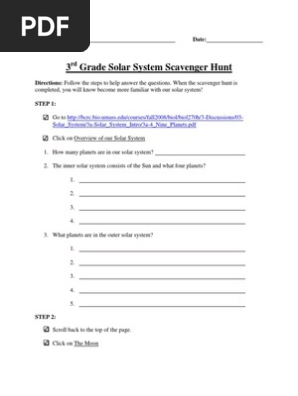 3rd Grade Scavenger Hunt Solar System Pluto