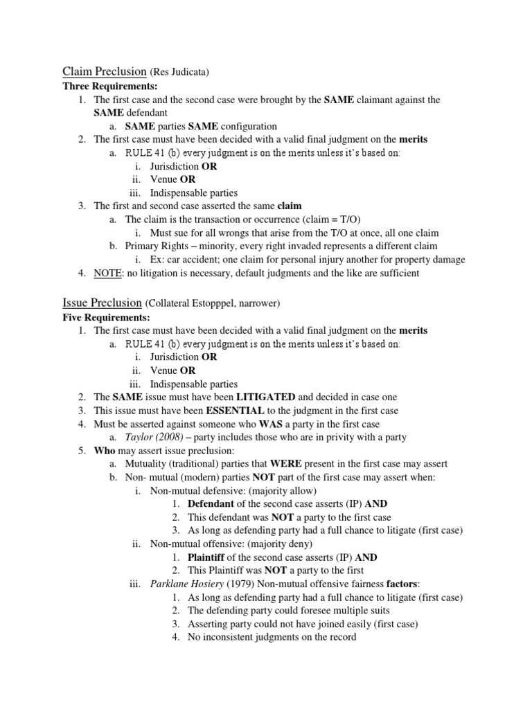 Claim and Issue Preclusion Explained | PDF | Law
