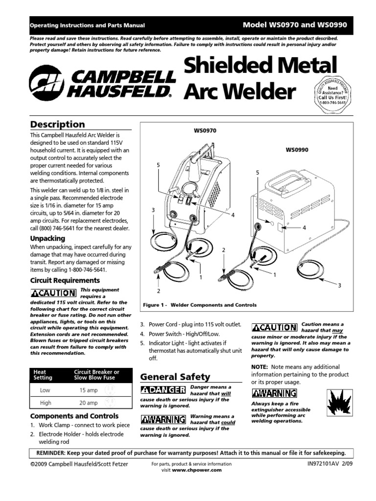 Campbell Hausfeld 70 Amp Stick Welder PDF Welding Construction