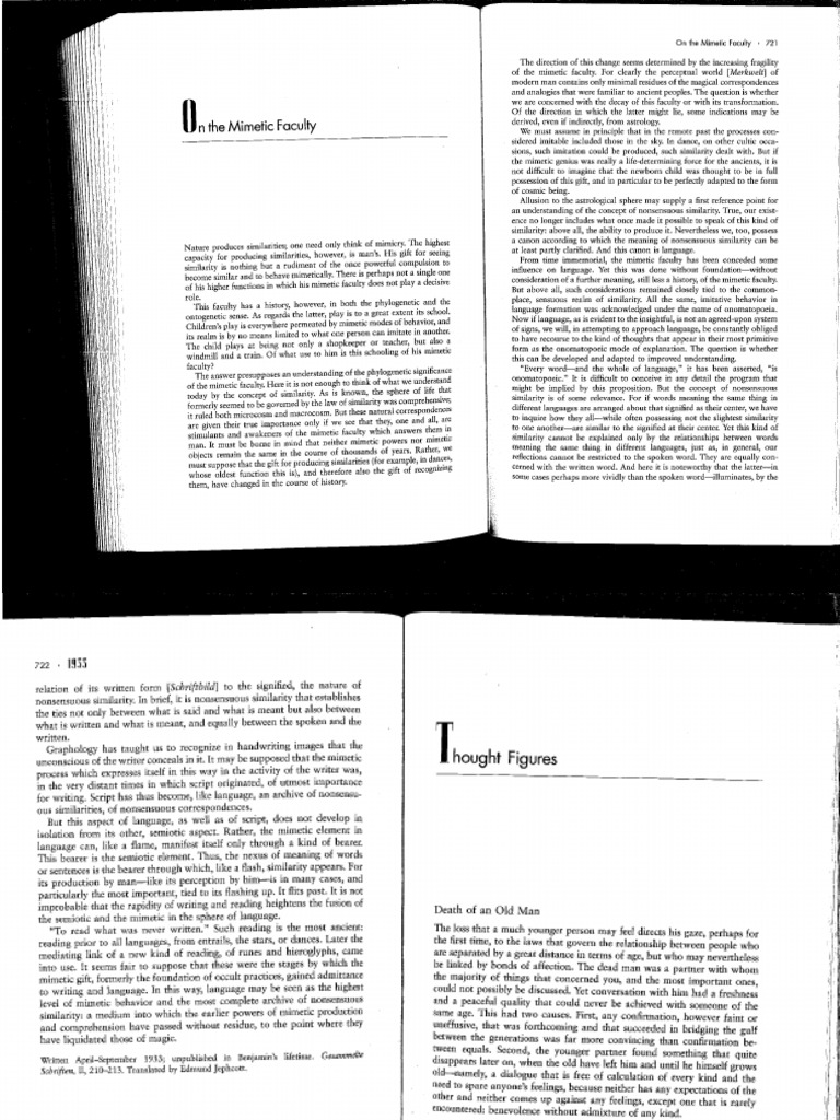 Walter Benjamin On The Mimetic Faculty Pdf