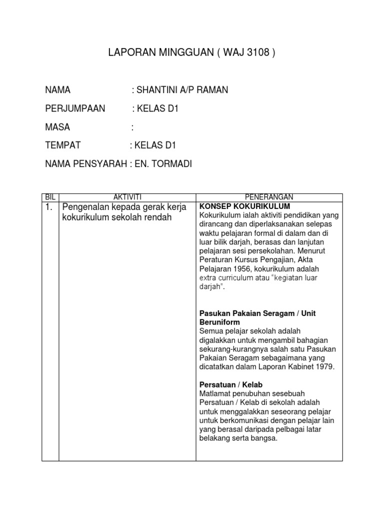 Contoh Laporan Mingguan 1