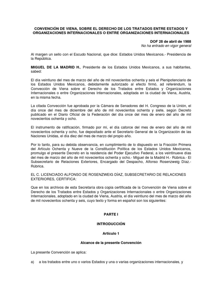 Convenio de Viena Sobre Derecho de Los Tratados de 1969 | PDF