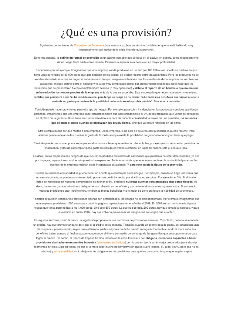 Definición de Provisión en Contabilidad | PDF | Beneficio (economía ...