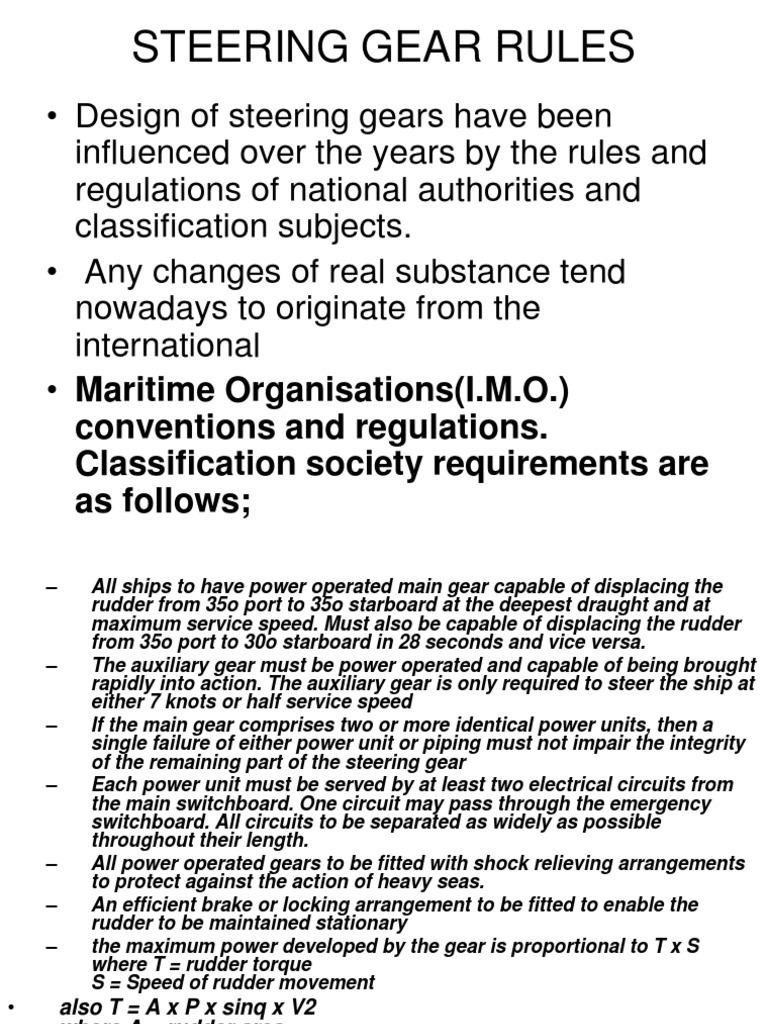 Steering Gear Rules: Conventions and Regulations. Classification ...