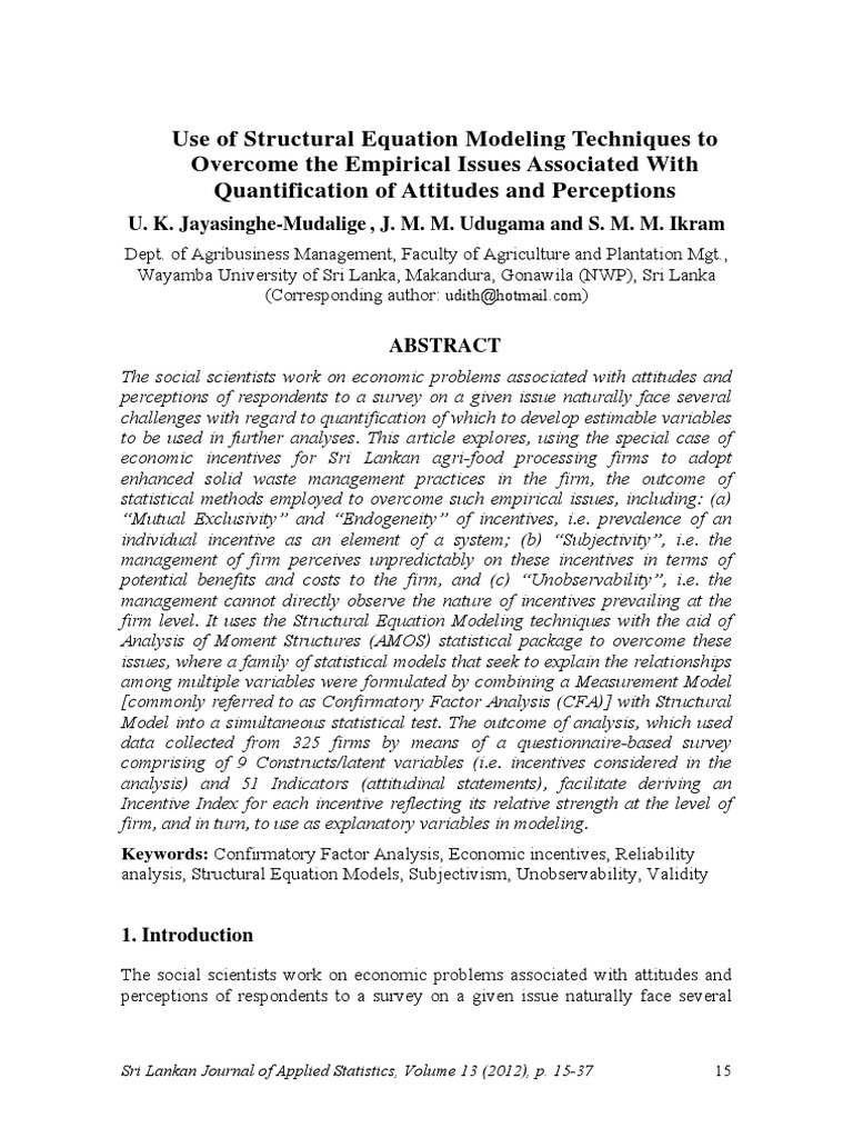 Use of Structural Equation Modeling Techniques To Overcome The ...