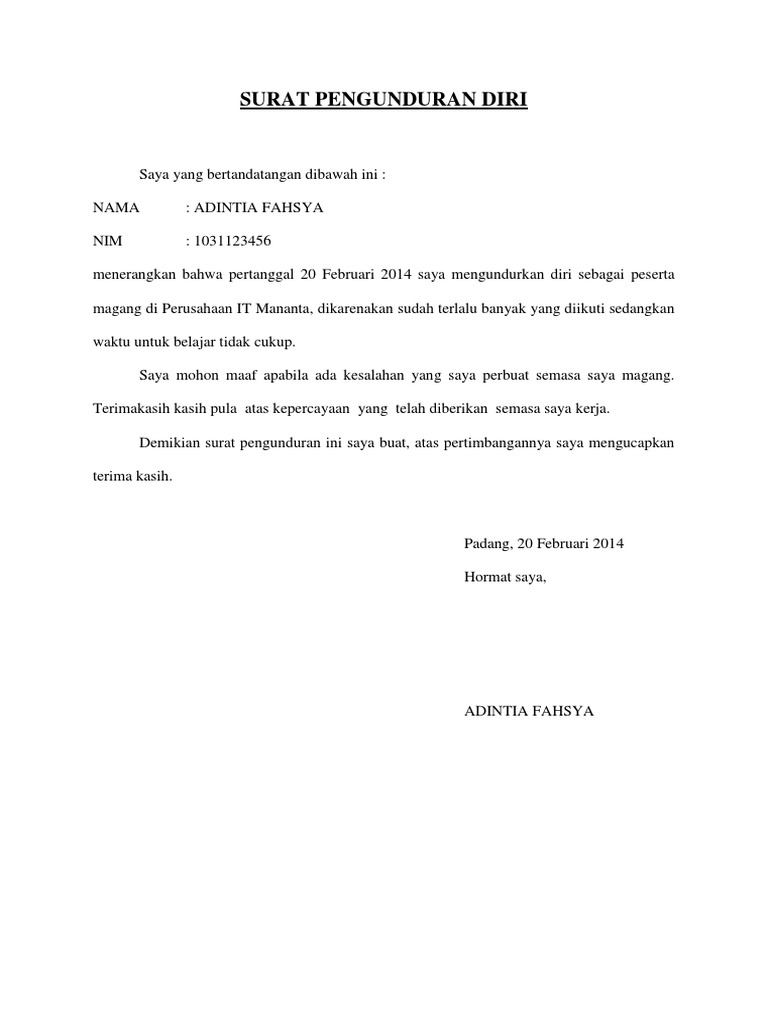 Surat Pengunduran Diri