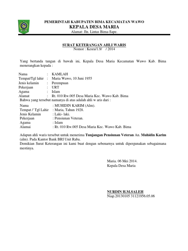 Surat Keterangan Ahli Waris Docx