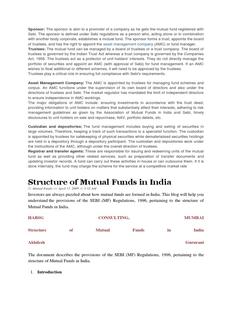 Structure of MF | PDF | Mutual Funds | Trust Law