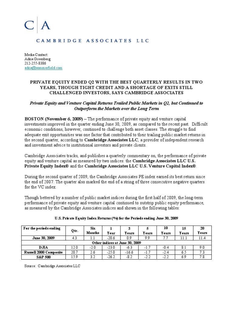 Second Quarter 2009 Cambridge Associates Private Equity and Venture