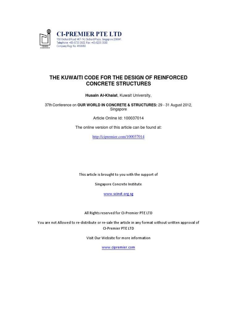 Kuwaiti Code for Concrete Structures | PDF | Reinforced Concrete | Concrete