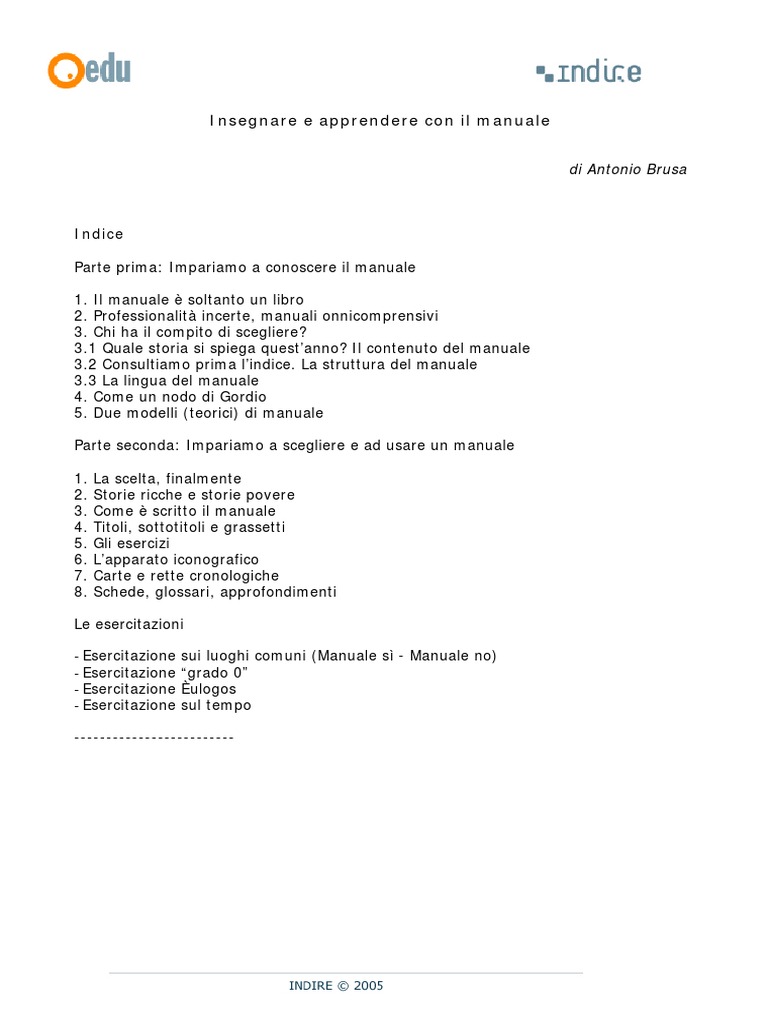 Insegnare e Apprendere Con Il Manuale: Indice | PDF