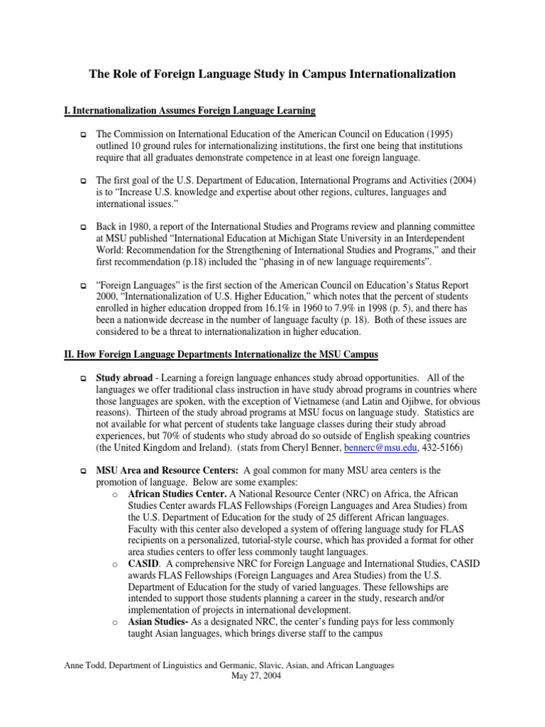 Impact of Foreign Language on Campus Internationalization | PDF ...