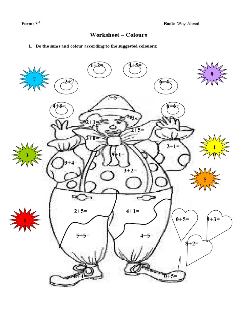 Colour by Sum Worksheet for Class 3 | PDF | Teaching Methods & Materials