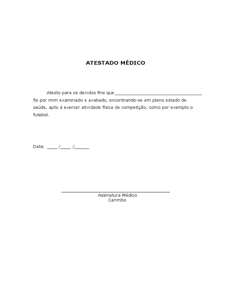 Atestado médico confirmando aptidão física para prática esportiva ...