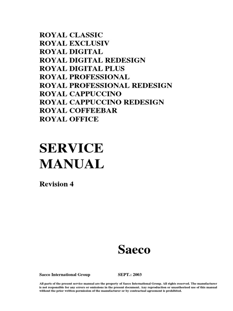 Saeco Royal Service Manual PDF Coffee Hvac