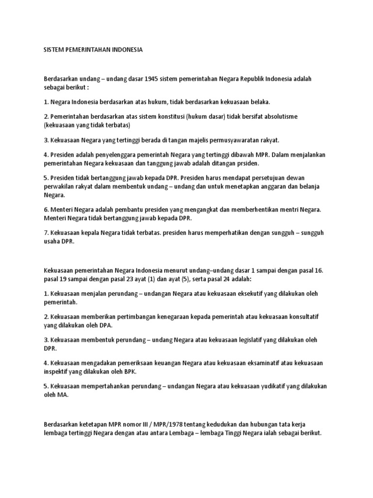 Sistem Pemerintahan Indonesia