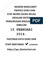 Sila Kemaskini Maklumat Data Profile Guru Dan Staf Murid (Guru Kelas) Didalam Sistem Pengurusan Sekolah (SPS) Sebelum