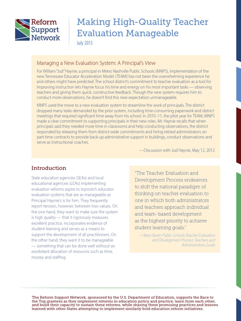 Teacher Evaluation Manageable | PDF | Teachers | Leadership