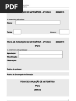FICHA DE AVALIAÇÃO DE MATEMÁTICA
