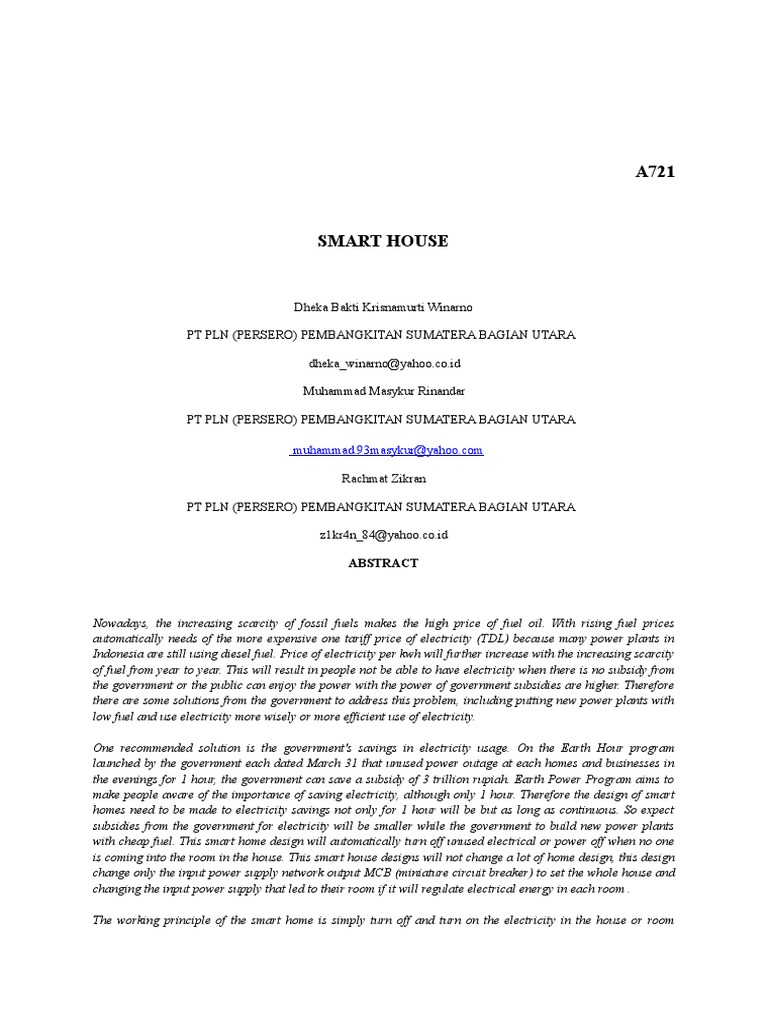 Smart House For Energy Saving Paper | PDF | Power Supply | Switch