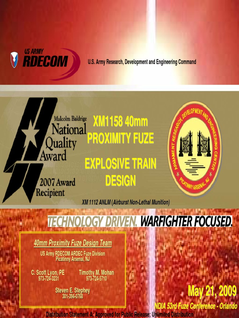 XM1158 40mm PROXIMITY FUZE EXPLOSIVE TRAIN DESIGN | Fuze | Ammunition