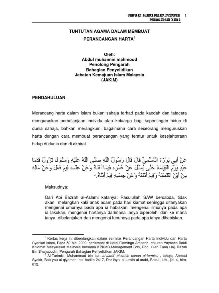 Tuntutan Agama Dalam Membuat Perancangan Harta Edit