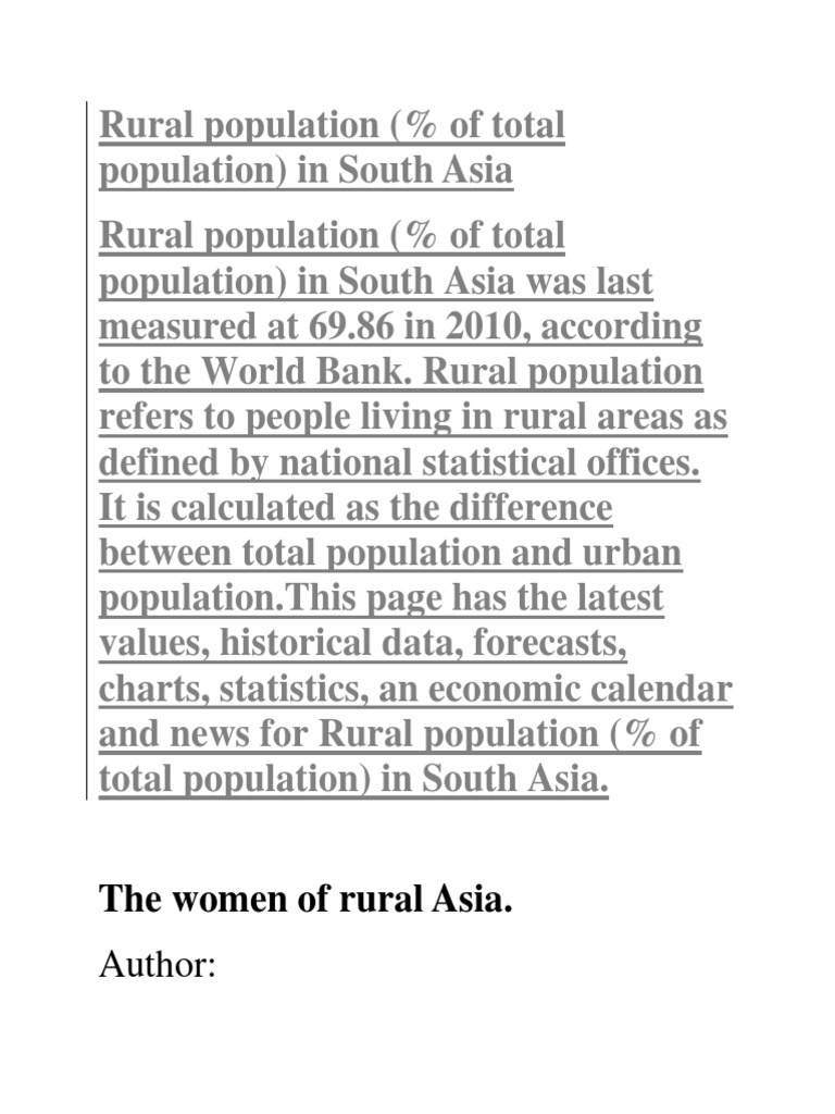 Rural Population in South Asia 2010 | PDF