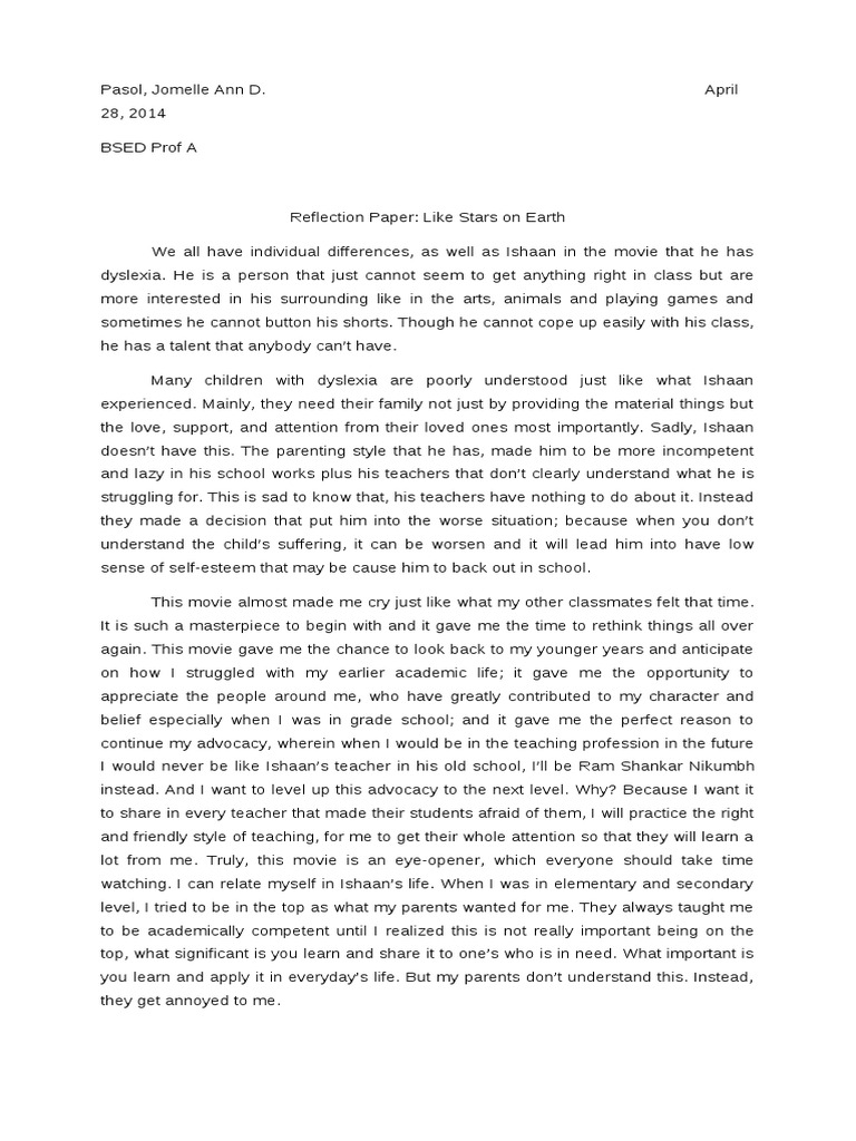 Example of reflection paper in earth science image