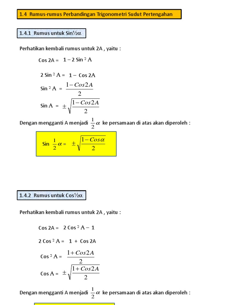 1 4 Rumus Rumus Trig Sudut Pertengahan