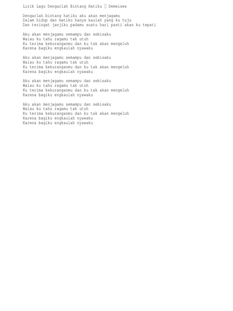 Lirik Lagu Dengarlah Bintang Hatiku Demeises Pdf
