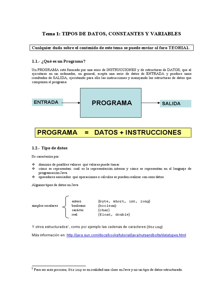Tema 1 | PDF | Java (lenguaje de programación) | Tipo de datos