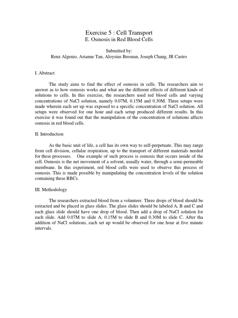 Written Report - Osmosis in Red Blood Cells | PDF | Osmosis | Cell Biology